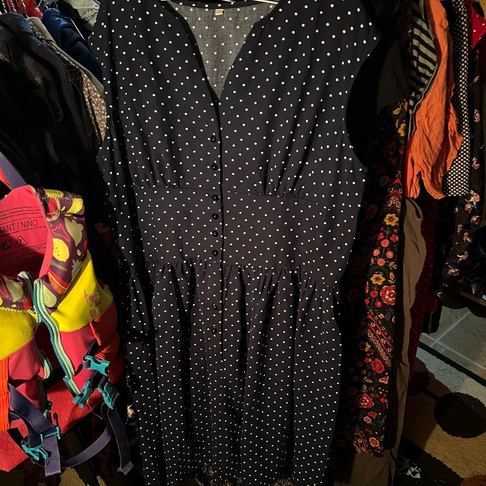 Polka Dot Sleeveless Dress navy